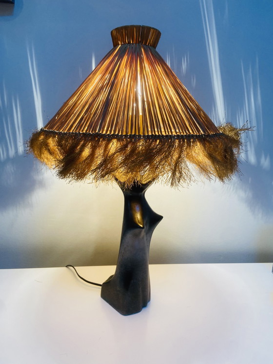 Image 1 of Lampe aus schwarz glasierter Keramik in Form einer Frau Jacques Blin zugeschrieben