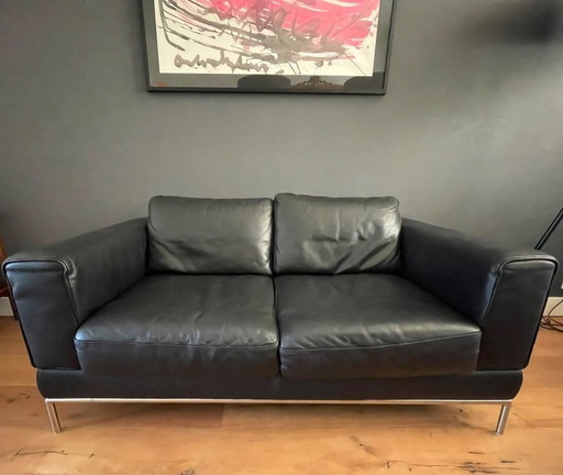 Zwart lederen vintage IKEA bank