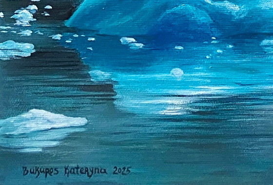 Original Oil Painting Ocean Landscape Ship At The Iceberg – Paintings & Drawings, Canvas (photo 7 of 7)