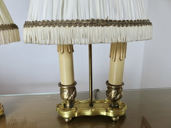 Image 1 of Pair De Lampes Bouillotte En Bronze Doré Style Empire