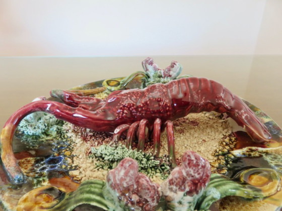 Image 1 of Antiek majolica "kreeft" wandbord, Caldas de Rainha, Palissy, jaren 30