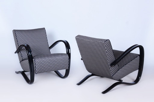 Fauteuil Art Déco restauré, par J. Halabala, UP Zavody, hêtre, République tchèque, années 1930 – Textile (photo 2 of 10)