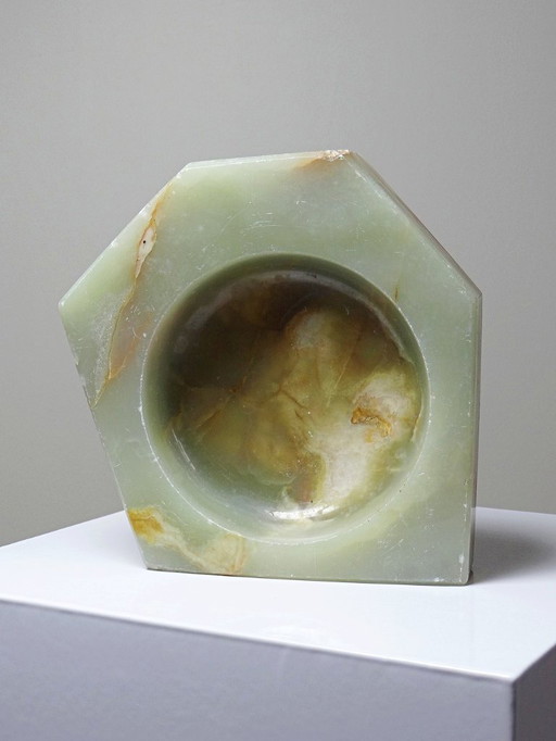 Gros cendrier en onyx vert hexagonal vintage Italie années 50-60