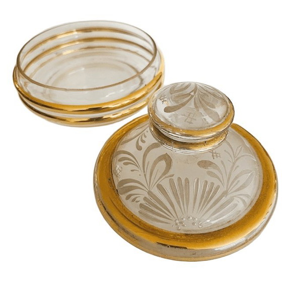 Image 1 of Art Deco hand painted dressing table set glass 1950's