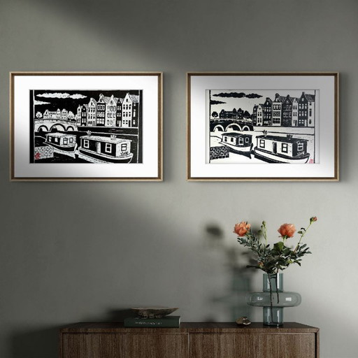Amsterdam Diptych – A3 Linocut Prints