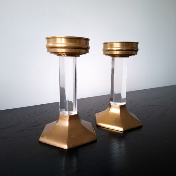 Image 1 of 2x vintage kandelaar jaren 60/70 lucite/messing