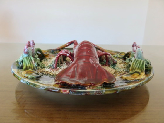 Image 1 of Antiek majolica "kreeft" wandbord, Caldas de Rainha, Palissy, jaren 30