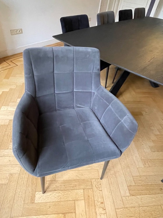 Image 1 of 1x Großzügiger Teak-Esstisch mit 8x Velours-Esszimmerstühlen