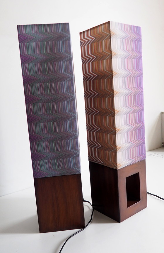 Image 1 of Vintage Wood Table Lamp/ Shadow Missoni Fabric