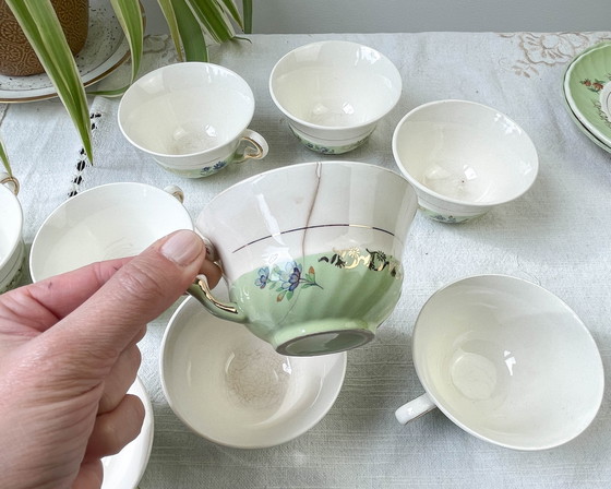 Image 1 of Vintage White Green Gold Salins Porcelain Tea/Coffee Set Made In France