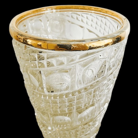 Image 1 of Vaso vintage in cristallo Hollywood Regency con bordo placcato oro, anni '70