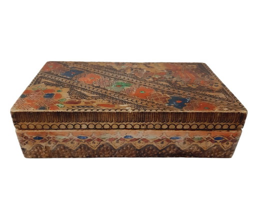 Antique Large Pyrography Wooden Box