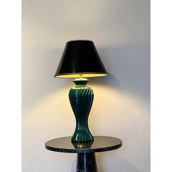Image 1 of Vintage green lacquered porcelain table lamp, Italy 1970s