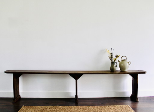 Panca da fattoria antica in rovere massello