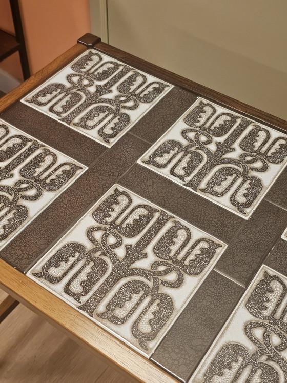 Vintage Deense Bijzettafel Salontafel Tafel Keramiek Palissander – Stone, Wood (photo 9 of 13)