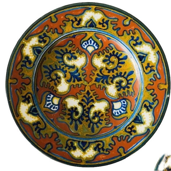 Image 1 of Antieke set handgeschilderde Rhodian sierbordjes Plateelbakkerij Zuid-Holland 1920's