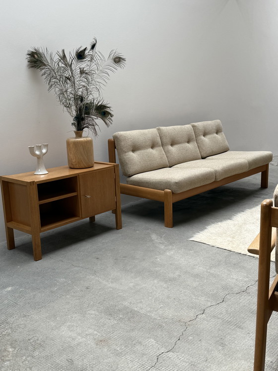 Image 1 of Wilhelm Knoll seating group 3-seater + 2-seater + armchair solid ash wood fabric cream-colored, Germany 1970s