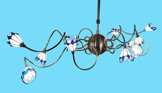 Image 1 of Lampada da soffitto di design a 12 luci con paralumi in vetro colorato | Altezza regolabile | Ottime condizioni