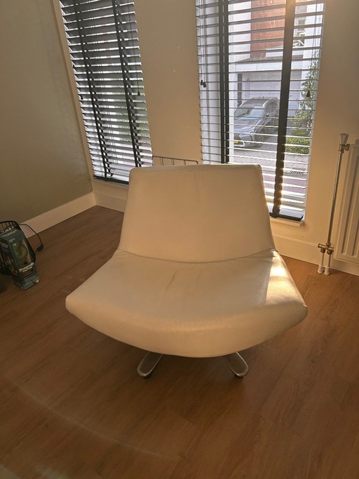 Poltrona Design Girevole in Pelle Bianca – fauteuils, Leather, Metal