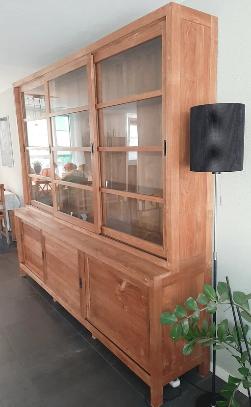 Teak Houten Winkelkast vitrine