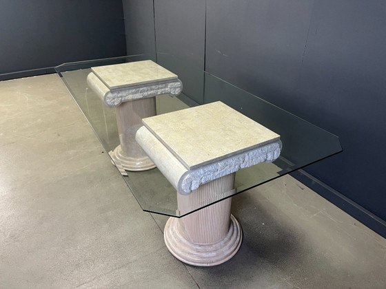 Image 1 of Vintage tesselated stone pedestal dining table by Maithland smith, 1970s