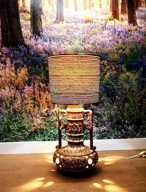 Image 1 of Vintage ceramic floor lamp / large table lamp in fat lava style - 1960s/70s - sculptural base with light openings