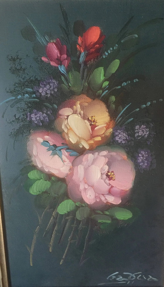 Dipinto a olio bouquet di fiori – Dipinti e disegni, Canvas, Vintage (photo 3 of 7)