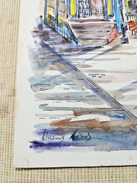 Jorge Alio, Caminito, Buenos Aires, Argentijnse Tango, 2000, Originele Aquarel – Schilderijen & Tekeningen (photo 2 of 8)