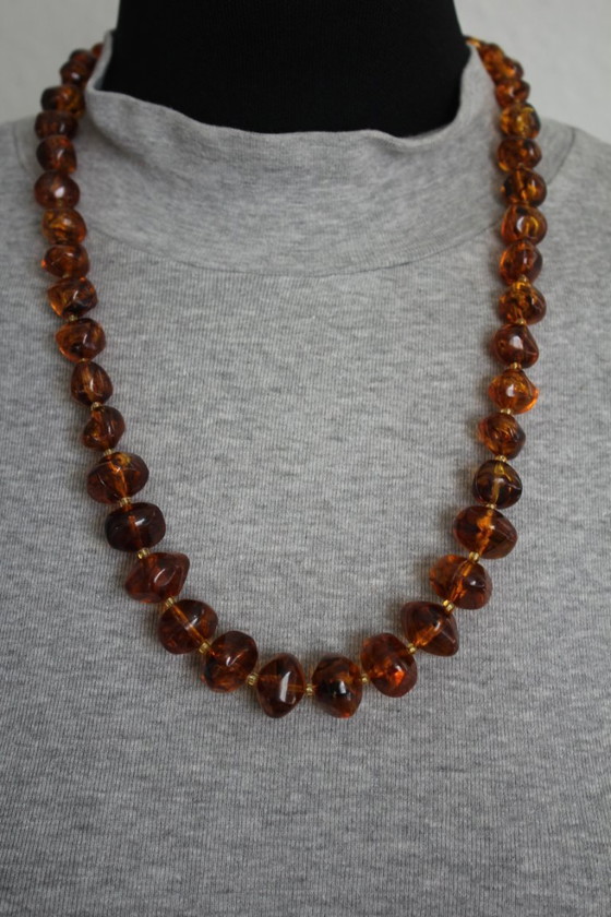 Image 1 of Vintage Bakelite/Catalin necklace in amber look with asymmetrical beads
