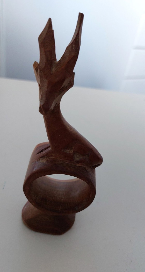 Wooden napkin ring with gazelle head, Decorative Objects, Brown, Rustic (photo 4 of 5)