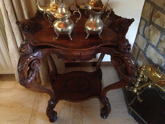 Image 1 of Mesa neorrenacentista con bandeja, italiana, siglo XIX, nogal macizo