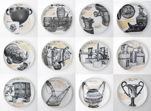 Set of P. Fornasetti Decorative Porcelain Plates for Martini & Rossi, 1960s
