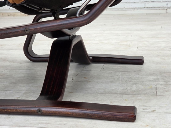 1970s, Norwegian design, adjustable armchair, leather, bentwood. (photo 13 of 25)
