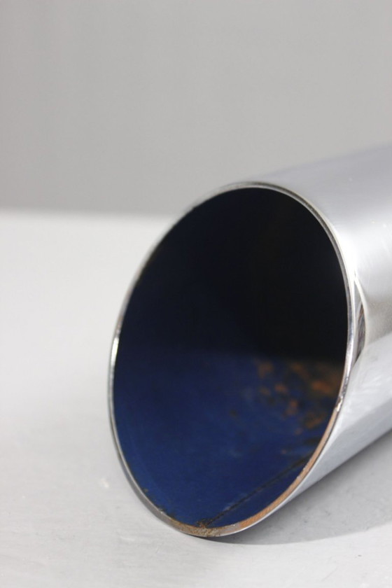 Image 1 of Vintage modernist cylindrical vase in chromed steel by Allegri Arredamenti Metallici, 1970