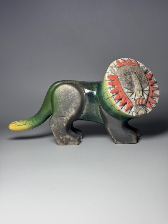 South African Raku Ceramic Lion, African-Inspired Sculpture, Handcrafted Decorative Art, Green (photo 4 of 14)