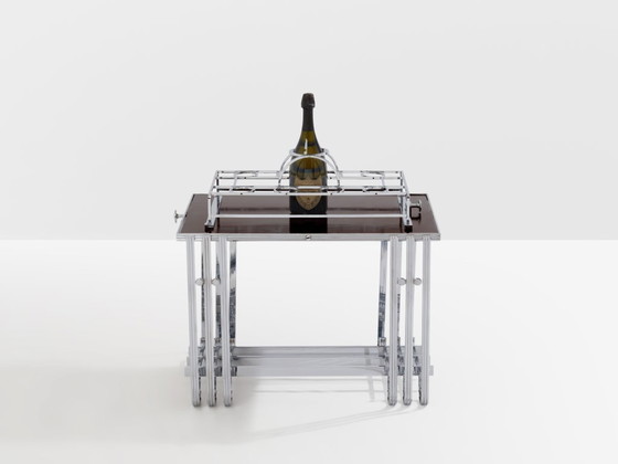 Image 1 of Tavolo da bar modernista francese in noce nichelato 1930