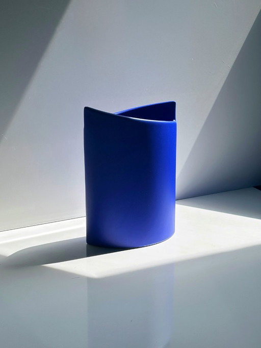 Vintage bleu ASA Vase Elypse Blumenvase bleu cobalt Postmodern céramique Memphis Milano 90s 90s 1990 1990s Allemagne Swirl
