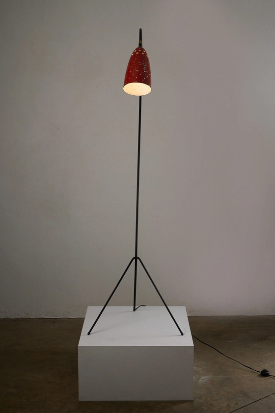 Lampadaire 'Grasshopper', Pays-Bas, années 1950, Aluminium, Fer, Rouge, Mid Century Modern (photo 4 sur 12)