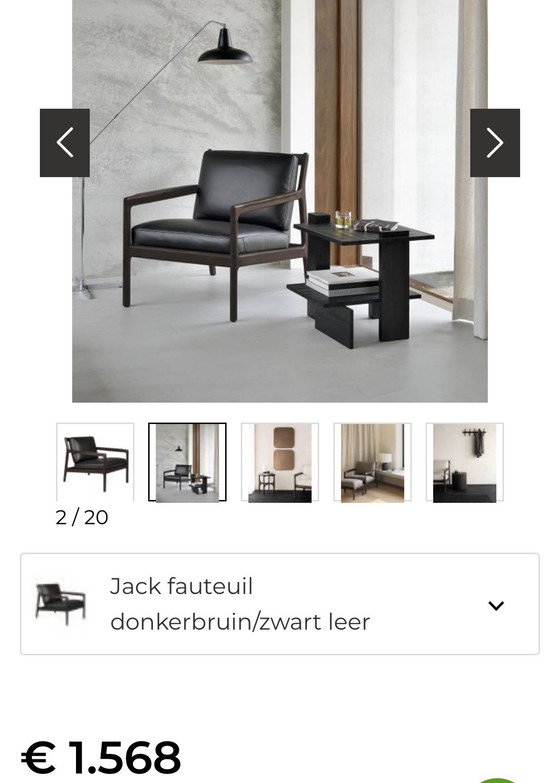 Image 1 of 2x Etnicraft Jack fauteuil zwart leer