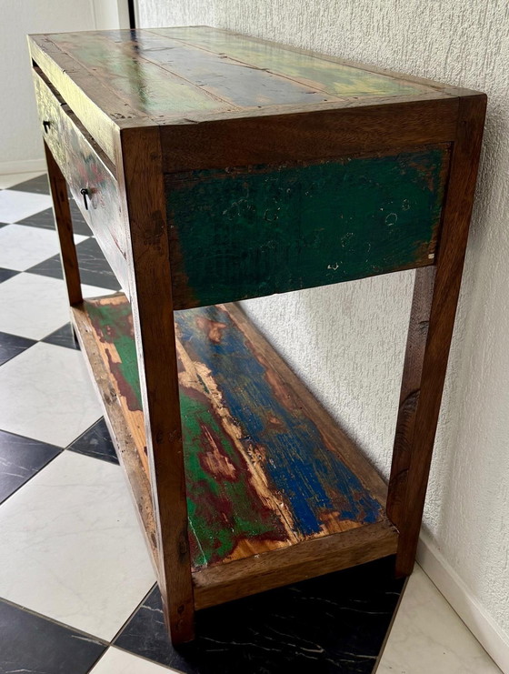 Image 1 of 🌿 Aparador único hecho con madera reciclada de demoliciones – hecho a mano en India