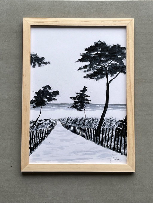 Ink on paper, framed. 30x21cm.