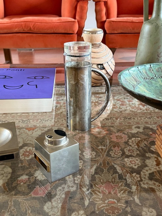 Image 1 of Huilier moderne en métal argenté et verre mod. Vigne à huile, Lino Sabattini Italie années 1970