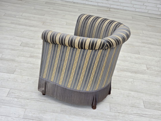 Image 1 of 1960s Danish Lounge Chair, Blue/Beige Furniture Velour, Beech Wood Legs