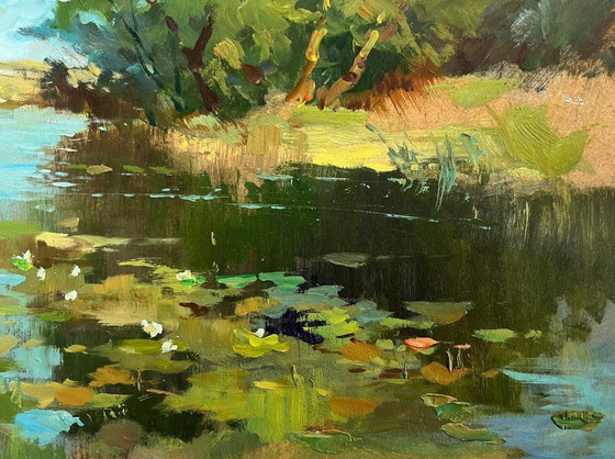 Image 1 of Original Oil Painting Summer River Landscape A secluded place in nature