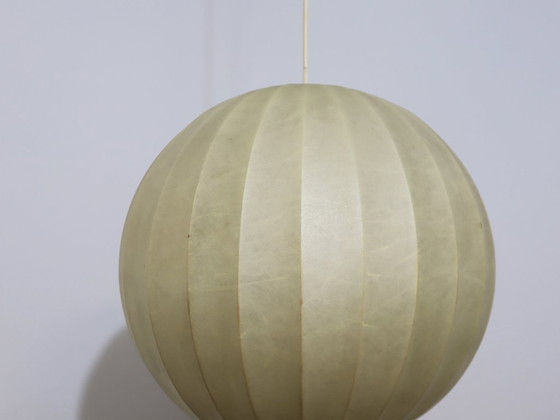 Image 1 of 1970s Italian Cocoon Globe Pendant Lamp with teak details