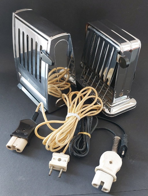 Two Inventum vintage chrome toasters