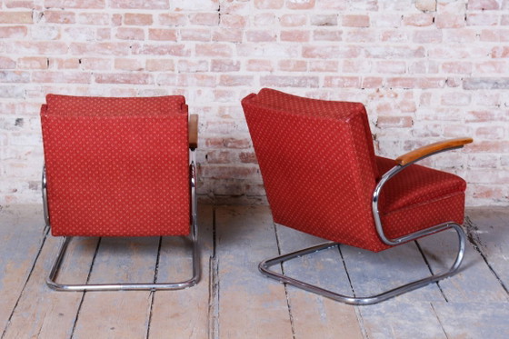 Pair of Bauhaus Armchairs, by M. Breuer, for Mücke-Melder, Chrome, Czech, 1930s – Textile, Wood (photo 9 of 11)