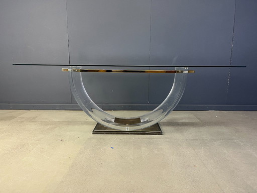 Vintage lucite and brass dining table, 1970s