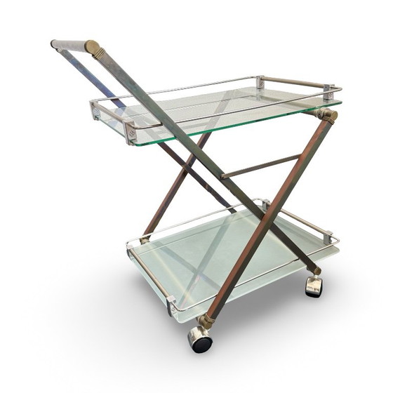 Bar cart with glass shelves and metal frame, Peter Ghyczy, Transparent, Vintage (photo 8 of 15)