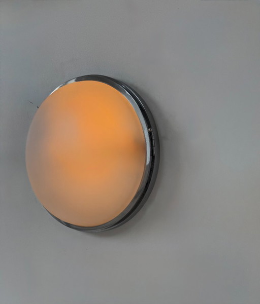 Applique vintage XL, metallo cromato e vetro sabbiato, Francia, 1930